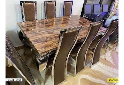Image de Tables à manger marbré +6 chaises marron